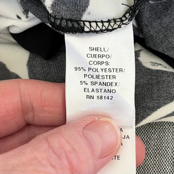 Maggy London Black White Floral Matte Jersey Short Sleeve Midi Wrap Dress 0 NWOT - Picture 14 of 16